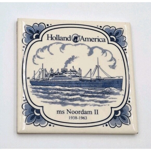 Holland American Cruise Line ms Noordam Blue Delft Coaster Tiles w/Cork Set 2 - Picture 2 of 6
